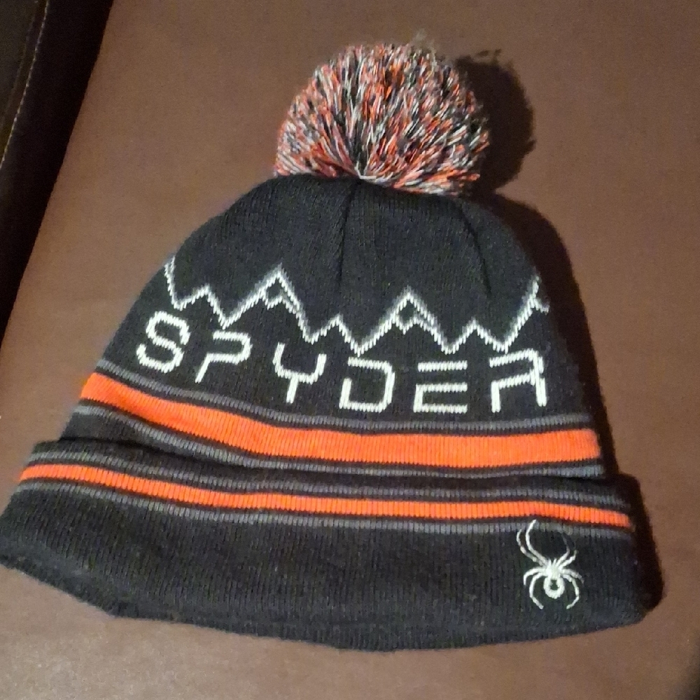 Spyder Kids' Black and Orange Pom-Pom Hat